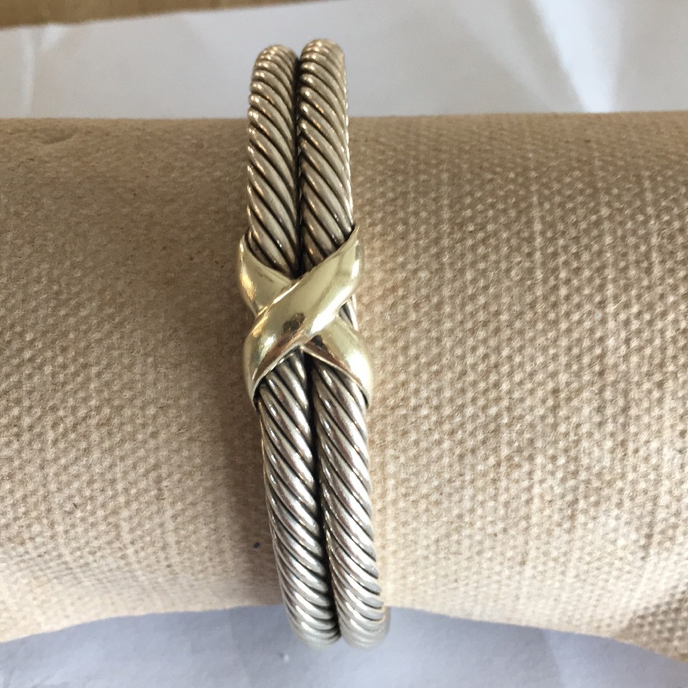 David Yurman 14k 925 double cable X bracelet